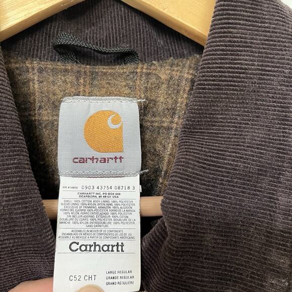 VTG Carhartt Men's Blanket Lined Canvas Chore Jacket Size L Brown Drawstring C52 - Picture 15 of 16